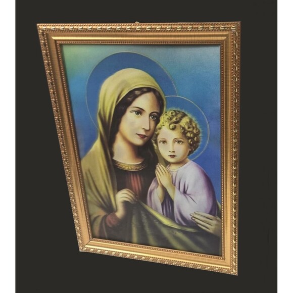 Vintage Madonna And Child Lenticular Print Jesus And Mary 3D Framed 15"  x 12" - Picture 4 of 12